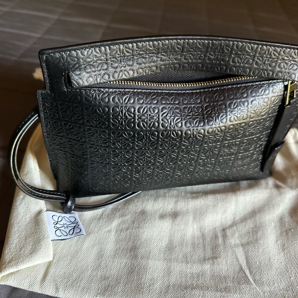 Loewe Mini Repeat T Pouch in embossed silk calfskin Black